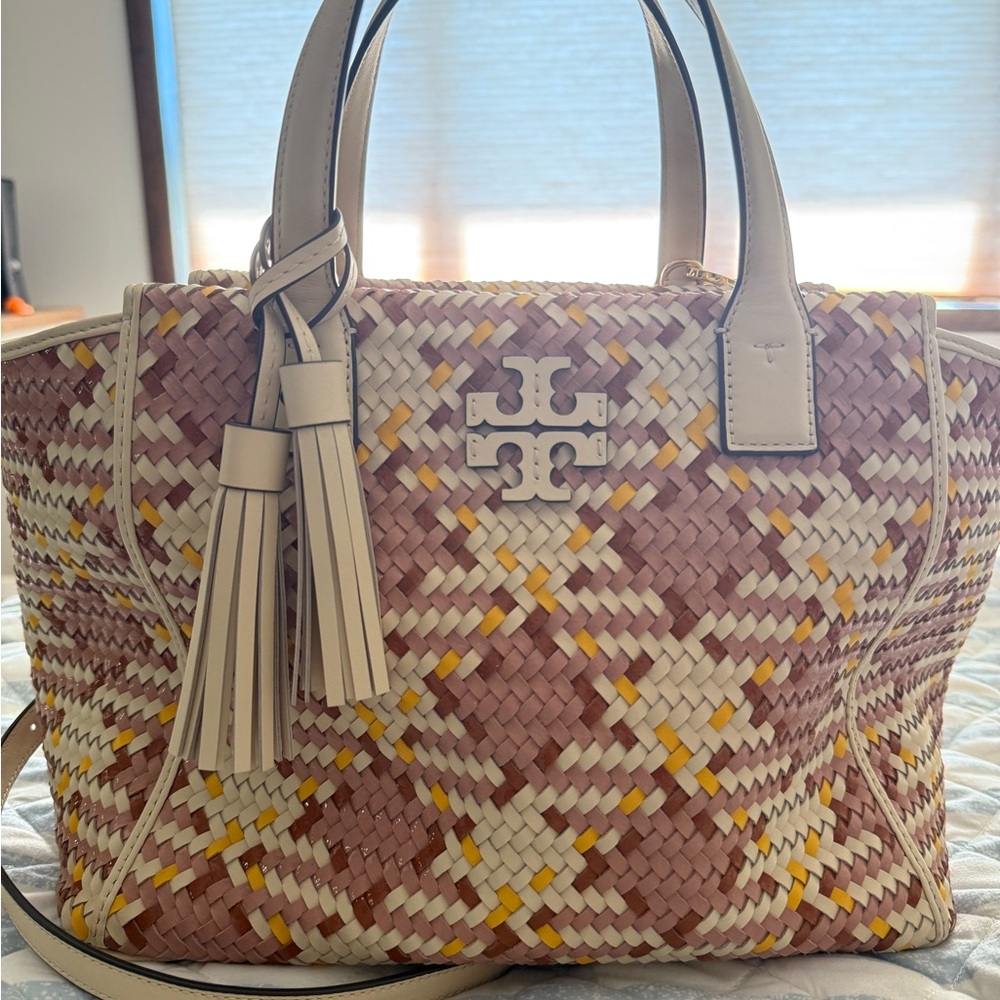 Tory Burch TheaWoven Multicolor Satchel Handbag Purse Shoulder Crossbody Strap